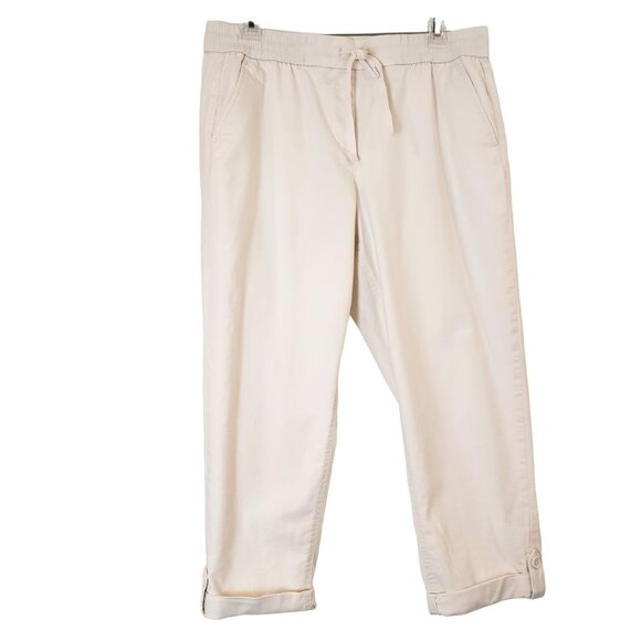 Talbots Petite Medium Easy Slim Crop Pants Pockets Cobblestone Ecru, Like New - Picture 2 of 11